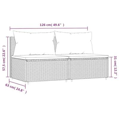 Tuinmiddenbank met kussens 2 st poly rattan grijs - thumbnail
