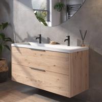 Saqu Lima voorgemonteerd badmeubel met grafiet greep incl. wastafel 120,5x51,5cm naturel eiken - thumbnail