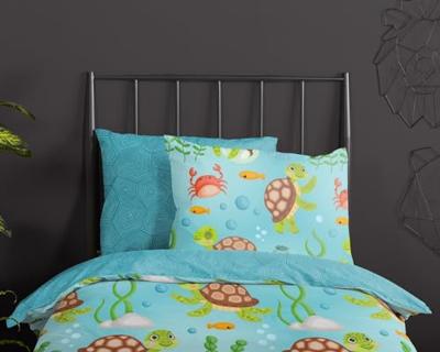 Good Morning Kinderdekbedovertrek "schildpad" - Blauw - (140x200/220 cm) - Katoen