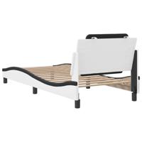 Bedframe met hoofdbord kunstleer wit en zwart 90x200 cm - thumbnail