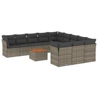 12-delige Loungeset met kussens poly rattan grijs - thumbnail