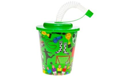 Duckiez Beker met deksel en rietje voetbal, 12st.