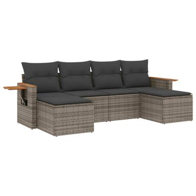 6-delige Loungeset met kussens poly rattan grijs - thumbnail