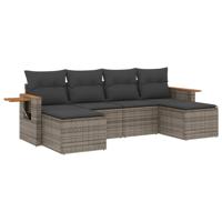 6-delige Loungeset met kussens poly rattan grijs - thumbnail