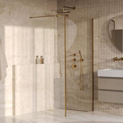 Brauer Oblivion - Inloopdouche - Helder Glas - 100 x 200 cm - met Zijwand 30 cm - incl. Glascoating - PVD Goud Geborsteld