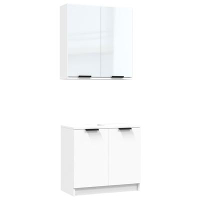 2-delige Badkamerkastenset bewerkt hout wit - thumbnail