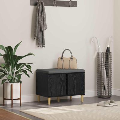 Halbank met kussen met opslag Zwart Eiken 60 x 38 x 46 cm