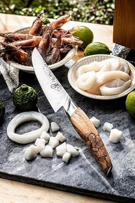 Koksmes - GESMEED - KATAI - VG10 staal - Handvat van wortelhout - 16 cm lang