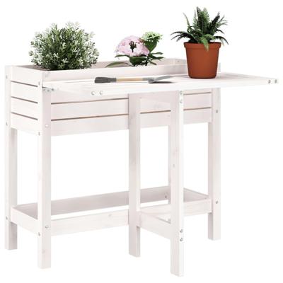 VidaXL Plantenbak met inklapbaar tafelblad massief grenenhout wit