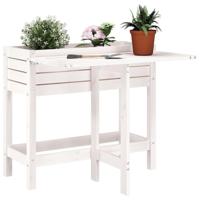 VidaXL Plantenbak met inklapbaar tafelblad massief grenenhout wit - thumbnail