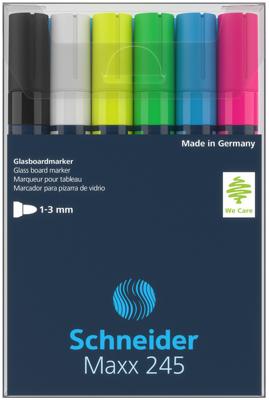 Schneider S-124596 Marker Maxx 245 6st. In Etui. Zwart, Wit, Geel, Groen, Blauw, Rood