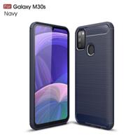 Voor Galaxy M30s geborsteld textuur koolstofvezel TPU case (marineblauw) - thumbnail