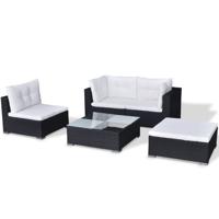 5-delige Loungeset met kussens poly rattan zwart - thumbnail