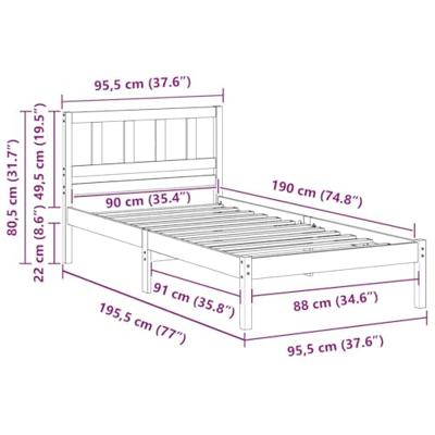 Bedframe met hoofdeinde Wit 90 x 190 cm Massief grenenhout