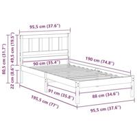 Bedframe met hoofdeinde Wit 90 x 190 cm Massief grenenhout - thumbnail