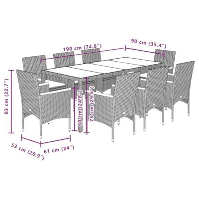 9-delige Tuinset met kussens poly rattan en glas beige