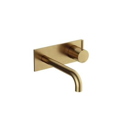 Inbouw Wastafelkraan Met Achterplaat Hotbath Cobber 18cm Gebogen Uitloop 1-Hendel Geborsteld Messing