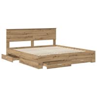 Bedframe met hoofdeinde Artisan Eiken 180 x 200 cm Bewerkt hout - thumbnail