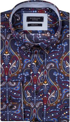 Giordano Heren Overhemd Navy Blauw Paisley Print Button-down Regular Fit