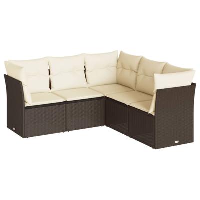 6-delige Loungeset met kussens poly rattan bruin - thumbnail