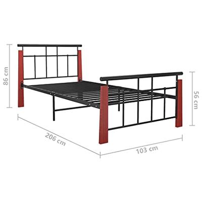 Bedframe metaal en massief eikenhout 90x200 cm