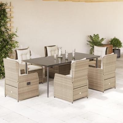 7-delige Tuinset met kussens poly rattan beige