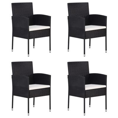 Tuinstoelen 4 st met crmewitte kussens poly rattan zwart