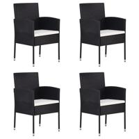 Tuinstoelen 4 st met crèmewitte kussens poly rattan zwart - thumbnail