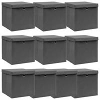 VidaXL Opbergboxen met deksel 10 st 32x32x32 cm stof grijs - thumbnail