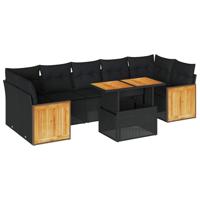 8-delige Loungeset met kussens poly rattan acacia zwart - thumbnail