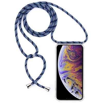 Vierhoek anti-val transparante TPU mobiele telefoon geval met Lanyard voor iPhone XS Max (zwart blauw)