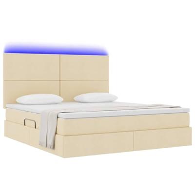 Opbergbed met LED met matras Crème 160 x 200 cm Polyester