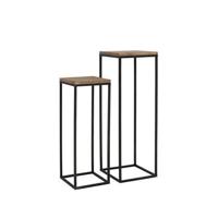 Light & Living Zuilen / bijzettafels 'Yarula' Set van 2 stuks, zwart+hout - thumbnail