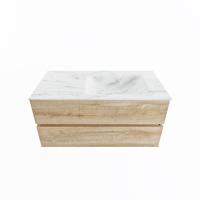 MONDIAZ VICA-DLUX 100cm badmeubel onderkast Washed Oak 2 lades. Inbouw wastafel CLOUD rechts zonder kraangat, kleur Opalo. - thumbnail