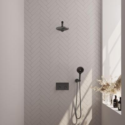 Brauer Gunmetal Carving Thermostatische Regendoucheset Inbouw - Hoofddouche 20 cm - Rechte Wandarm - Met Drukknoppen - Handdouche 3 Standen - Doucheslang - Wandaansluitbocht - Gunmetal