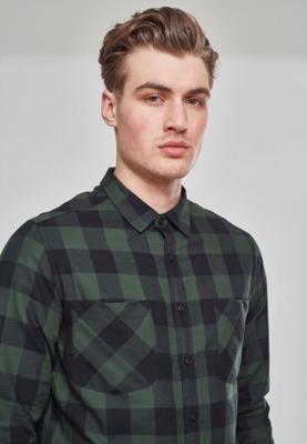 Urban Classics geruit flanellen slim fit overhemd donkergroen/zwart Urban Classics geruit flanellen slim fit overhemd donkergroen/zwart