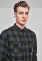 Urban Classics geruit flanellen slim fit overhemd donkergroen/zwart - thumbnail