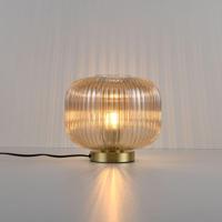 Tafellamp Virello ambra s - E27-fitting - Bol van geribbeld amberkleurig glas - Gouden ronde voet - IP20 voor binnen - thumbnail