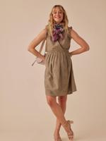 Korte zwangerschapsjurk met Engels borduurwerk en mouwen met ruches ENVIE DE FRAISE kaki - thumbnail