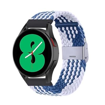 By Qubix - Compatible met Garmin Venu 2 / Garmin Venu 3 - Braided nylon bandje - Blauw/wit - Compatible Garmin bandje - Bandbreedte: 22mm