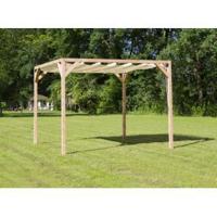 Vrijstaande pergola hout 3.7x3.7 meter met gebroken wit kleurig harmonicadoek - thumbnail