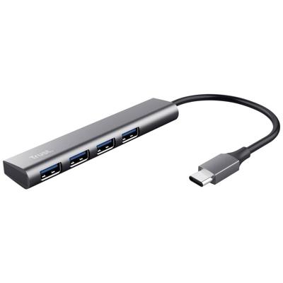 Trust Halyx-4-port 24948 USB-hub 4 poorten USB-A USB 3.2 Gen1 5 GBit/s Met USB-C stekker Donkergrijs