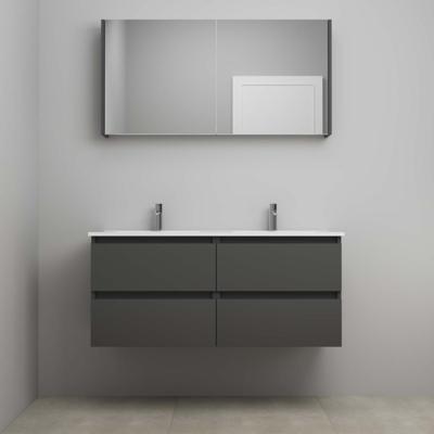 On-Line Badkamermeubelset - 120 cm - Voorgemonteerd - Porseleinen Wastafel - 2 Kraangaten - Spiegelkast - Mat Antraciet
