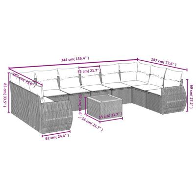11-delige Loungeset met kussens poly rattan zwart