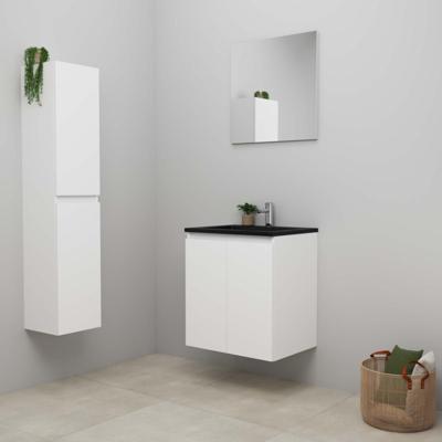 On-Line Badkamermeubelset - 60 cm - Bouwpakket - Greeploze Ladestructuur - Acryl Wastafel - 1 Kraangat - Spiegel - Mat Wit