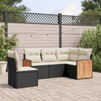 6-delige Loungeset met kussens poly rattan zwart - thumbnail