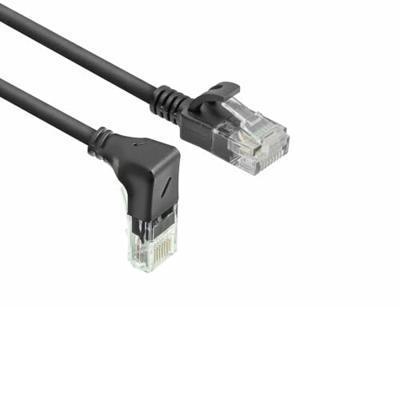 ACT Zwarte 3 meter U/UTP CAT6A LSZH slimline patchkabel met RJ45 connectoren. recht naar 90° haaks