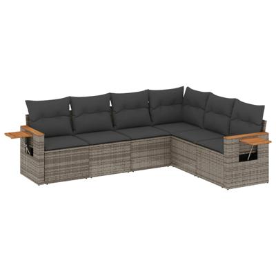 7-delige Loungeset met kussens poly rattan grijs