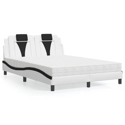 Bed met matras kunstleer wit en zwart 140x200 cm - thumbnail