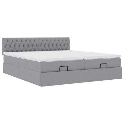 Ottoman bed met matrassen en LED's 180x200cm stof lichtgrijs